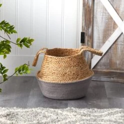 12" Boho Chic Handmade Cotton & Jute Gray Woven Basket Planter -Flowers Michael Store D293122S 4