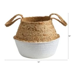 12" Boho Chic Handmade Cotton & Jute White Woven Basket Planter 9 12" Boho Chic Handmade Cotton & Jute White Woven Basket Planter -Flowers Michael Store D293126S 2