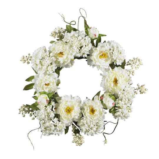 20" White Peony & Hydrangea Wreath 4 20" White Peony & Hydrangea Wreath - Image 2