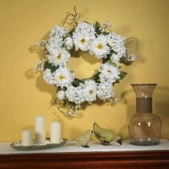 20" White Peony & Hydrangea Wreath 7 20" White Peony & Hydrangea Wreath -Flowers Michael Store D293310S 2