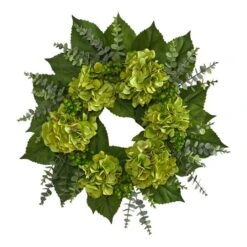 24" Green Hydrangea & Eucalyptus Leaf Wreath