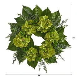 24" Green Hydrangea & Eucalyptus Leaf Wreath -Flowers Michael Store D293340S 2