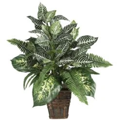 2ft. Mixed Greens Zebra In Wicker Silk Planter