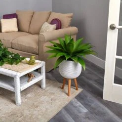 2.5ft. Agave Plant In White Planter With Stand -Flowers Michael Store D293998S 5