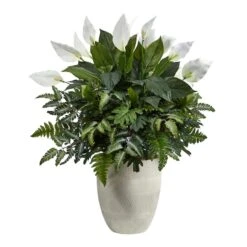3ft. Mixed Peace Lily Plant In Decorative White Planter -Flowers Michael Store D294163S 1 1