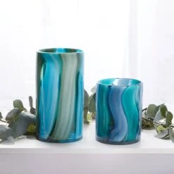 6.5" Small Blue Cylinder Glass Vase -Flowers Michael Store D297014S 9
