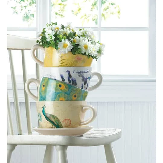 4.5'' Peacock Feather Teacup Planter 6 4.5'' Peacock Feather Teacup Planter - Image 4