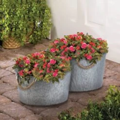 Galvanized Textured Bucket Set -Flowers Michael Store D299135S 2