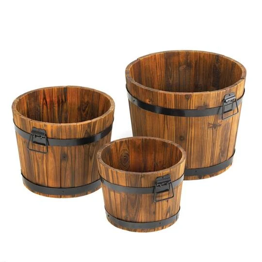 3 Apple Barrel Planters Set 4 3 Apple Barrel Planters Set - Image 2