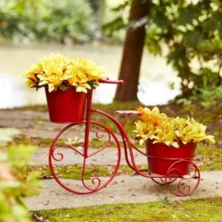 Glitzhome® 21.5'' Red Metal Bicycle Plant Stand -Flowers Michael Store D303671S 2