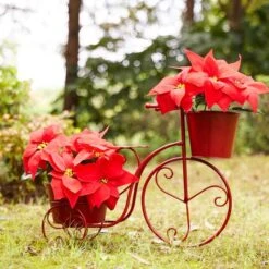Glitzhome® 21.5'' Red Metal Bicycle Plant Stand -Flowers Michael Store D303671S 3