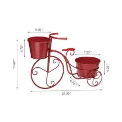 Glitzhome® 21.5'' Red Metal Bicycle Plant Stand -Flowers Michael Store D303671S 8