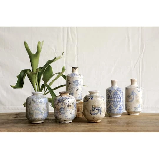 Hello Honey® Blue & White Terracotta Vases Set 3 Hello Honey® Blue & White Terracotta Vases Set