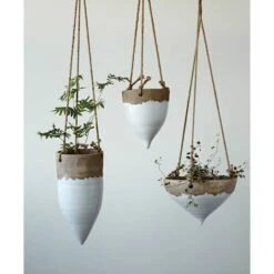 Hello Honey® 8.5" White Stoneware Hanging Planter With Jute Rope -Flowers Michael Store D319087S 2