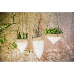 Hello Honey® 8.5" White Stoneware Hanging Planter With Jute Rope -Flowers Michael Store D319087S 3