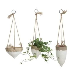 Hello Honey® 8.5" White Stoneware Hanging Planter With Jute Rope -Flowers Michael Store D319087S 4