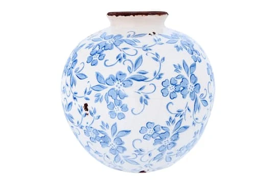 Hello Honey® 8" Blue & White Crackle Floral Terra Cotta Vase 4 Hello Honey® 8" Blue & White Crackle Floral Terra Cotta Vase - Image 2