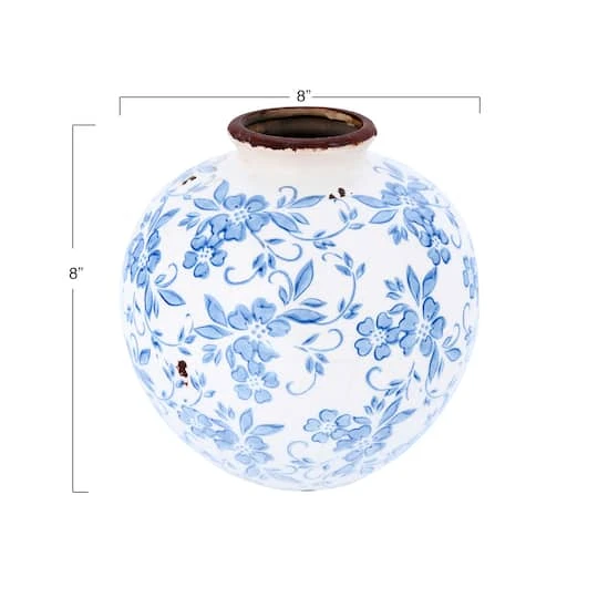 Hello Honey® 8" Blue & White Crackle Floral Terra Cotta Vase 8 Hello Honey® 8" Blue & White Crackle Floral Terra Cotta Vase - Image 6