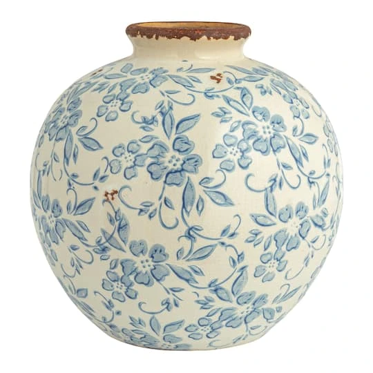 Hello Honey® 8" Blue & White Crackle Floral Terra Cotta Vase 9 Hello Honey® 8" Blue & White Crackle Floral Terra Cotta Vase - Image 7