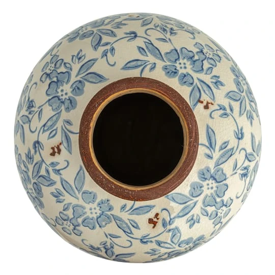 Hello Honey® 8" Blue & White Crackle Floral Terra Cotta Vase 10 Hello Honey® 8" Blue & White Crackle Floral Terra Cotta Vase - Image 8