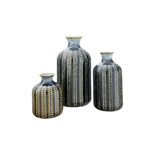 Hello Honey® Embossed Stoneware Vase With Reactive Glaze Finish Set 5 Hello Honey® Embossed Stoneware Vase With Reactive Glaze Finish Set - Image 3