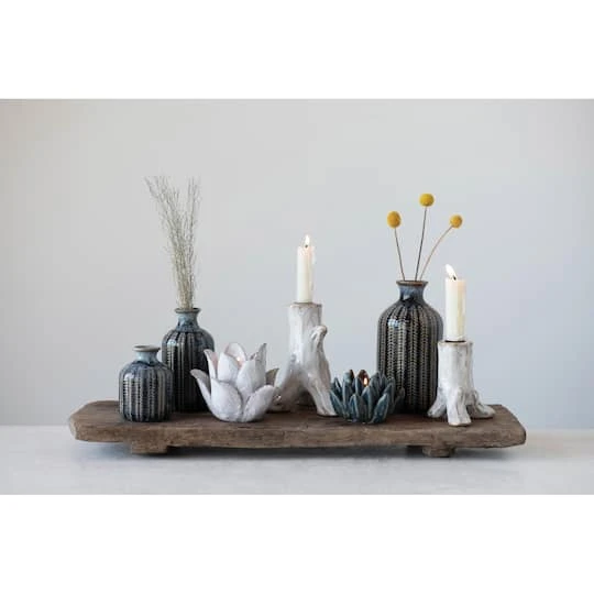 Hello Honey® Embossed Stoneware Vase With Reactive Glaze Finish Set 6 Hello Honey® Embossed Stoneware Vase With Reactive Glaze Finish Set - Image 4