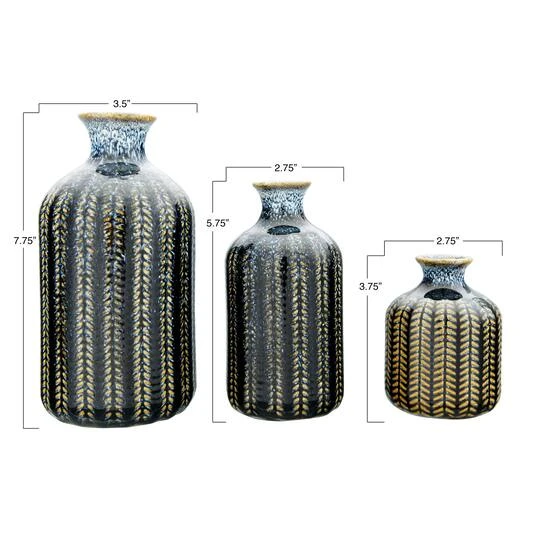 Hello Honey® Embossed Stoneware Vase With Reactive Glaze Finish Set 9 Hello Honey® Embossed Stoneware Vase With Reactive Glaze Finish Set - Image 7