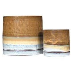 Hello Honey® Brown & White Reactive Glaze Stoneware Planter Set -Flowers Michael Store D320665S 2