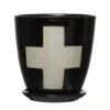 Hello Honey® 6" Black Stoneware Planter With Saucer & Wax Relief White Swiss Cross Set -Flowers Michael Store D321234S 1