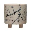 Hello Honey® 6" White & Blue Splatter Design Stoneware Footed Planter -Flowers Michael Store D321253S 1