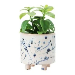 Hello Honey® 6" White & Blue Splatter Design Stoneware Footed Planter -Flowers Michael Store D321253S 5