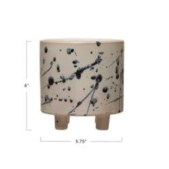 Hello Honey® 6" White & Blue Splatter Design Stoneware Footed Planter -Flowers Michael Store D321253S 7