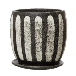 Hello Honey® 7.5" Black & White Hand-Painted Terra Cotta Planter With Saucer Set