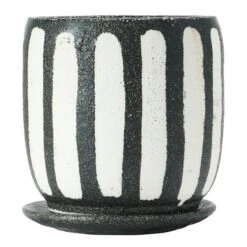 Hello Honey® 7.5" Black & White Hand-Painted Terra Cotta Planter With Saucer Set -Flowers Michael Store D321277S 2