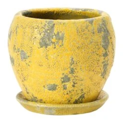 Hello Honey® 5" Distressed Yellow Terra Cotta Planter With Saucer Set 12 Hello Honey® 5" Distressed Yellow Terra Cotta Planter With Saucer Set -Flowers Michael Store D321309S 2
