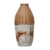 Hello Honey® 16.5" Distressed White Hand-Woven Rattan & Clay Vase
