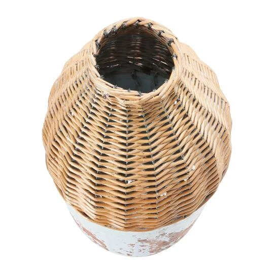 Hello Honey® 16.5" Distressed White Hand-Woven Rattan & Clay Vase 8 Hello Honey® 16.5" Distressed White Hand-Woven Rattan & Clay Vase - Image 6