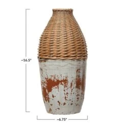 Hello Honey® 16.5" Distressed White Hand-Woven Rattan & Clay Vase 15 Hello Honey® 16.5" Distressed White Hand-Woven Rattan & Clay Vase -Flowers Michael Store D321341S 6