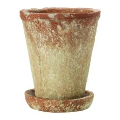 Hello Honey® 7" Distressed Terra Cotta Cement Planter With Saucer Set 12 Hello Honey® 7" Distressed Terra Cotta Cement Planter With Saucer Set -Flowers Michael Store D321397S 2