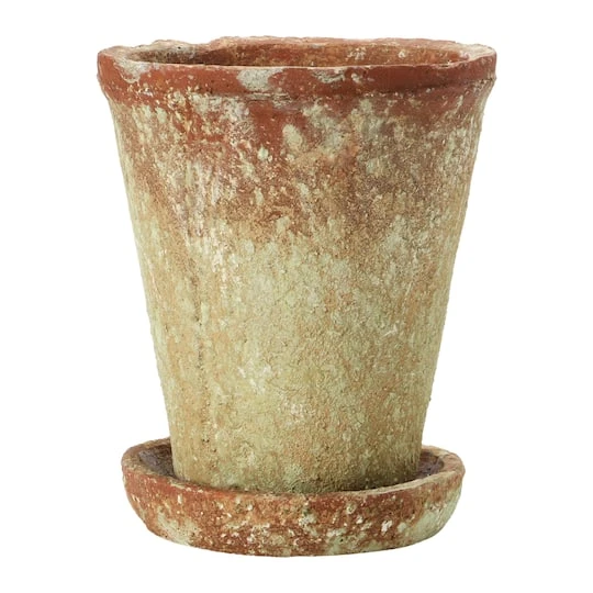 Hello Honey® 7" Distressed Terra Cotta Cement Planter With Saucer Set 5 Hello Honey® 7" Distressed Terra Cotta Cement Planter With Saucer Set - Image 3
