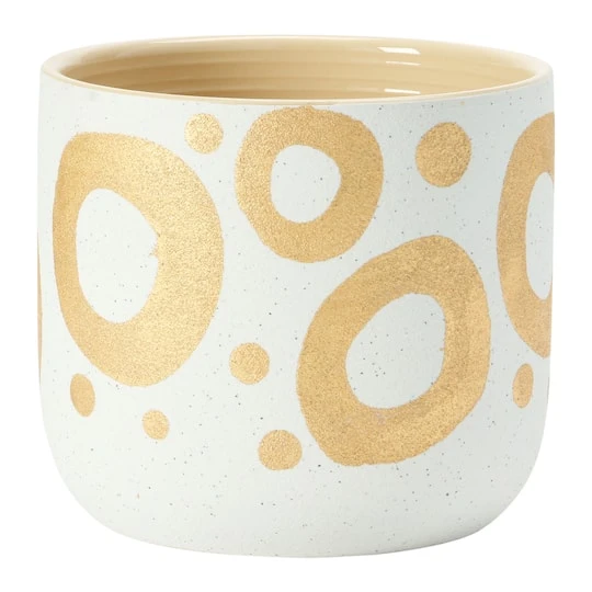 Hello Honey® 6.5" White & Gold Hand-Painted Stoneware Planter 5 Hello Honey® 6.5" White & Gold Hand-Painted Stoneware Planter - Image 3