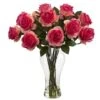 18" Blooming Dark Pink Roses In Decorative Vase