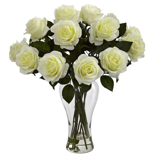 18" Blooming White Roses In Decorative Vase 3 18" Blooming White Roses In Decorative Vase