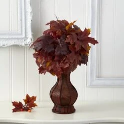 24" Autumn Burgundy Maple Leaf In Decorative Planter -Flowers Michael Store D323937S 3