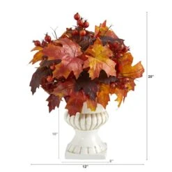 20" Autumn Maple Leaf & Berries Plant In White Urn -Flowers Michael Store D323945S 2