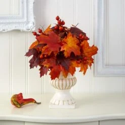 20" Autumn Maple Leaf & Berries Plant In White Urn -Flowers Michael Store D323945S 3