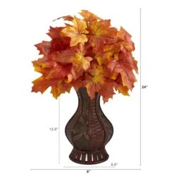 24" Autumn Orange Maple Leaf In Decorative Planter -Flowers Michael Store D323949S 2