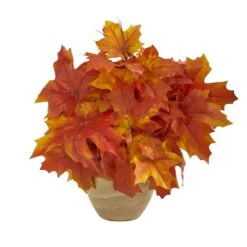 16" Autumn Maple Leaf Plant In Decorative Planter