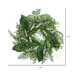 24" White Mini Flowers With Greenery Wreath -Flowers Michael Store D347821S 2