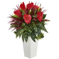 2.5ft. Red Laceleaf In White Tower Vase -Flowers Michael Store D350307S 1 1